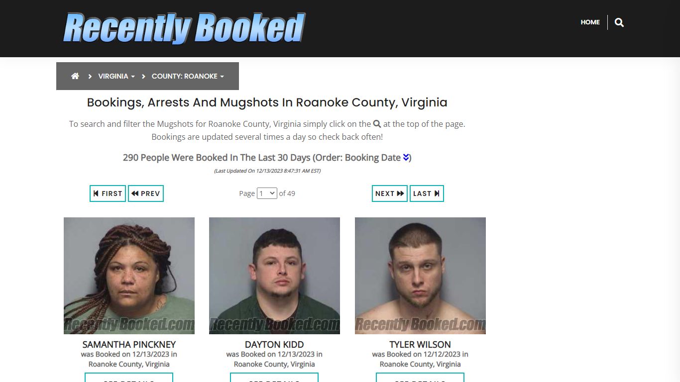 Bookings, Arrests and Mugshots in Roanoke County, Virginia